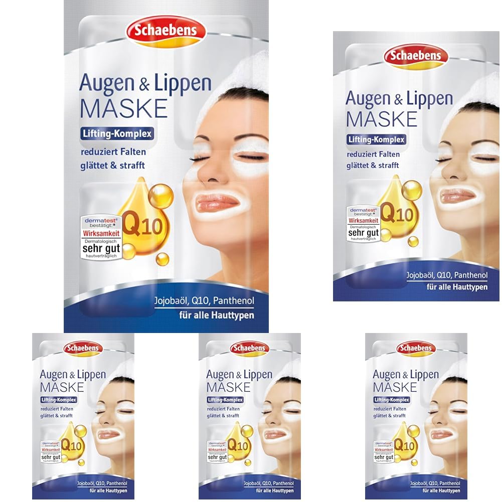 Schaebens Augen & Lippen Maske reduziert Falten, glättet und strafft mit Jojobaöl, Q10 und Panthenol für alle Hauttypen (Packung mit 5)