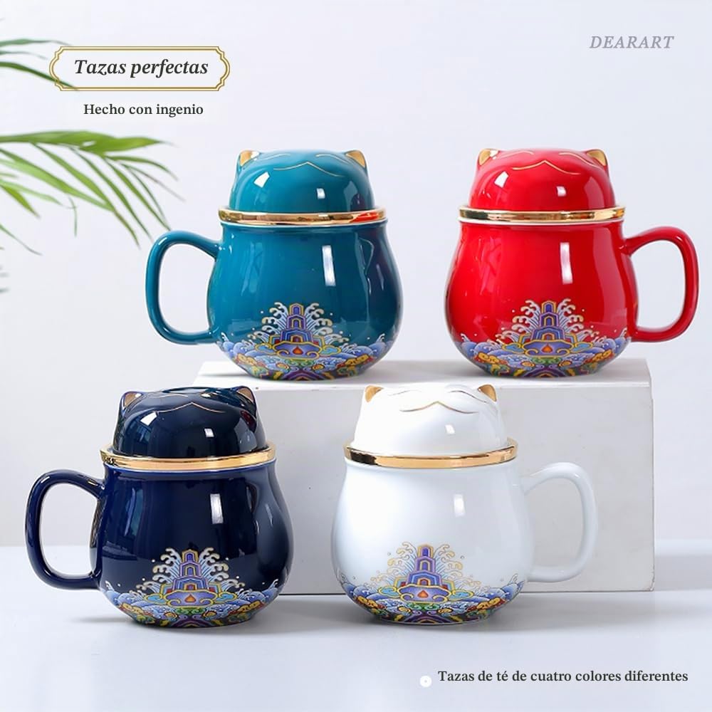 DEARART Hermosa taza de té con infusor y tapa, 300ml Capacidad Diseño lindo, fácil de limpiar Mantener caliente, Traje Viajes de oficina en casa, blanco