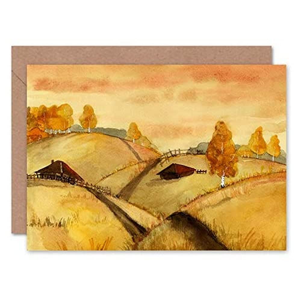 Fine Art Prints Watercolour Russian Fields Landscape Greeting Card With Envelope Inside Premium Quality