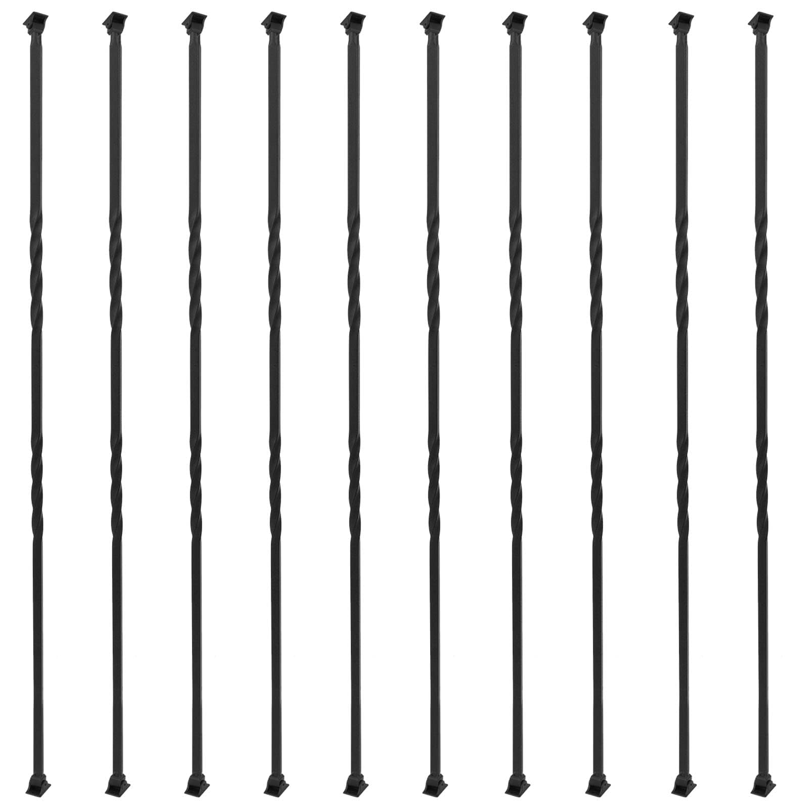 Sidasu 10-Pack 44" x 1/2" Wrought Iron Balusters for Stairs, Double Twist Metal Stair Spindles with Swivel Shoes, Black Hollow Staircase Baluster