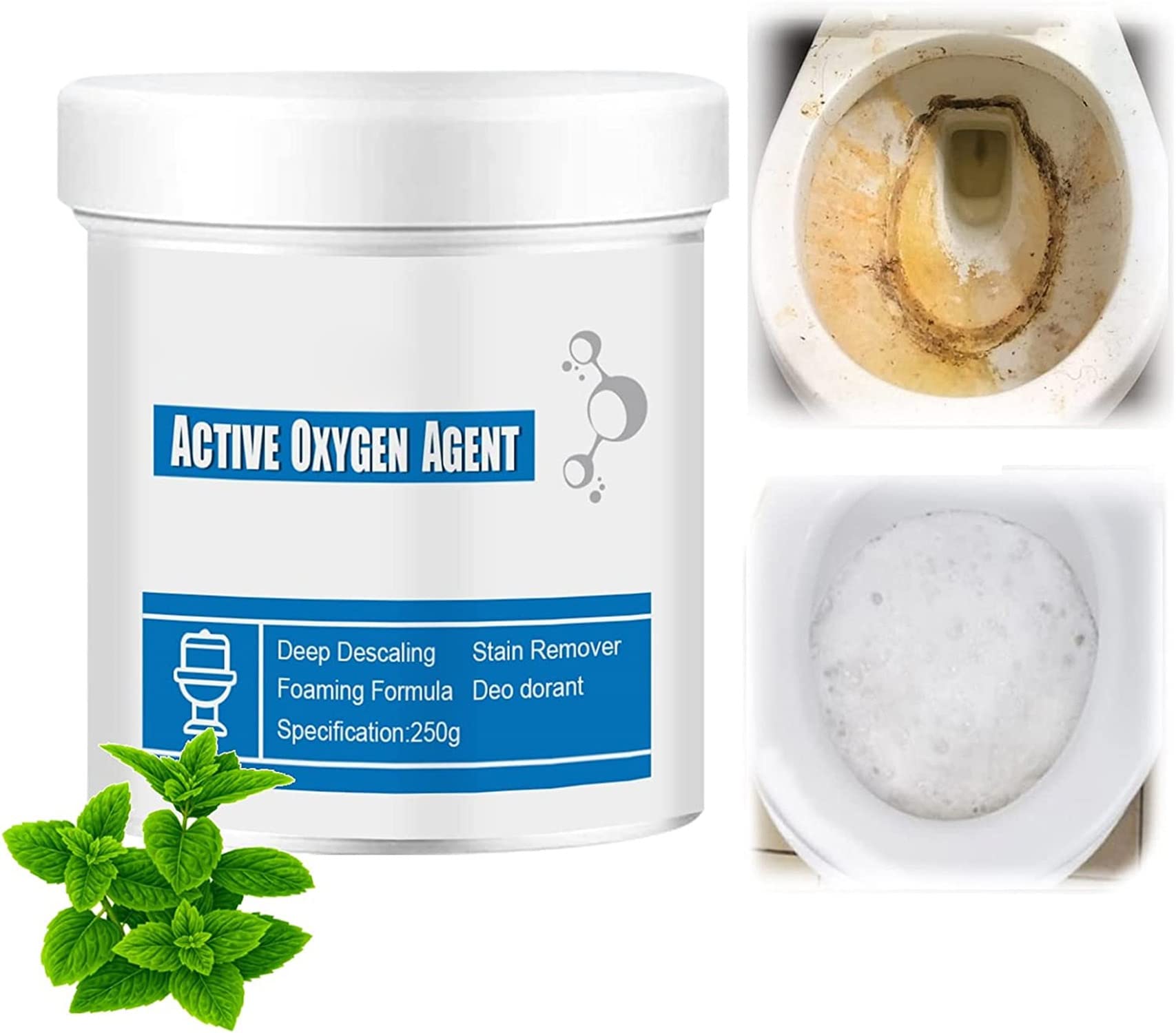 Toilet Active Oxygen Agent, All Purpose Cleaning Powder Toilet Bowl Foam Cleaner,Powerful Pipe Dredging Agent,Toilet Bowl Cleaners,Effectively Cleans Stubborn Dirt from The Toilet (1 Pcs, 250g)
