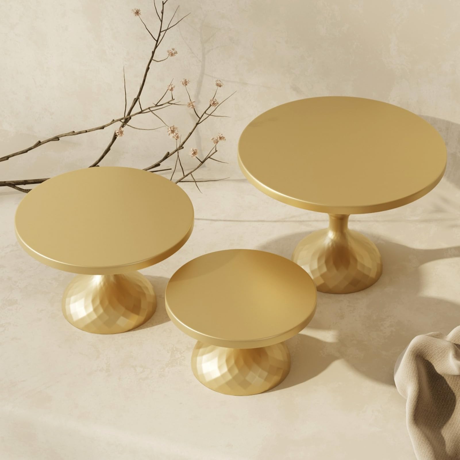 Tortenständer-Set mit Elegantem Gold-Finish und Rundem Fußdesign für Partys, Hochzeiten, Feiern, 3-teilige Eisenkonstruktion