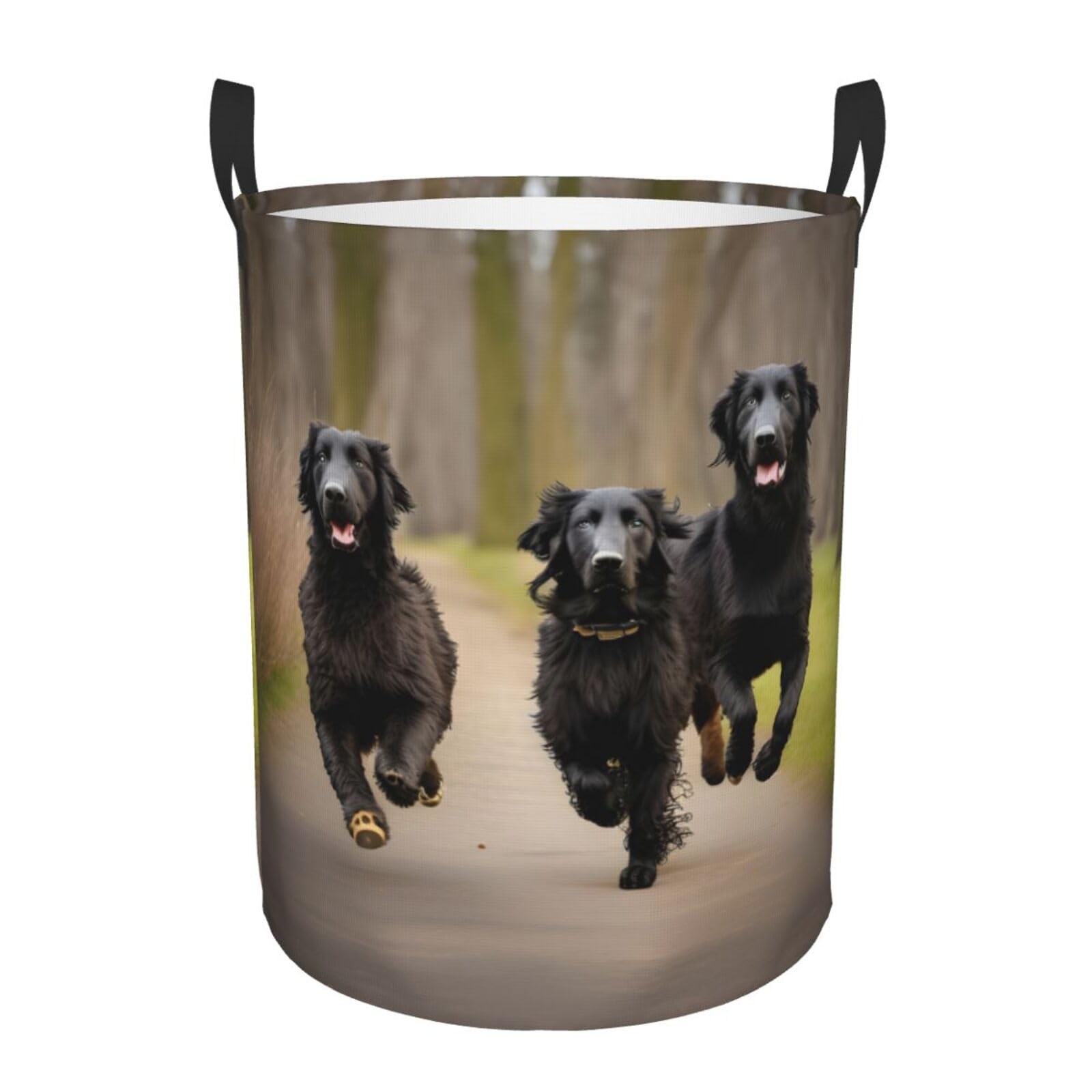M Collapsible Laundry Hamper Round Trotting Flat Coated Retrievers Paw Print Storage