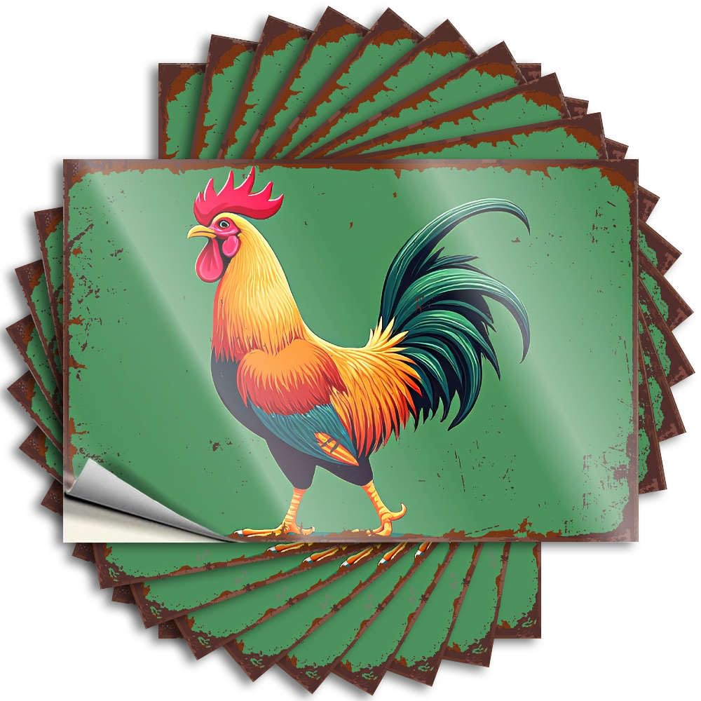 Sticker Boys Bedroom Decor | Plastic Helmet A Colorful Rooster with Vibrant Feathers. for Student(6X9CM)
