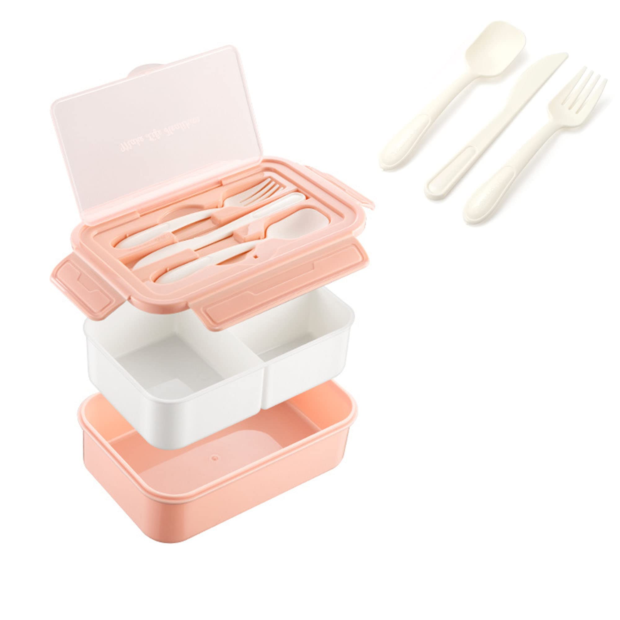JHXTZBento Box For Adult, 1400ML Lunch Container Bento Boxes, Built-in Cutlery Set, Micro-Wave Dishwasher Safe(Pink)
