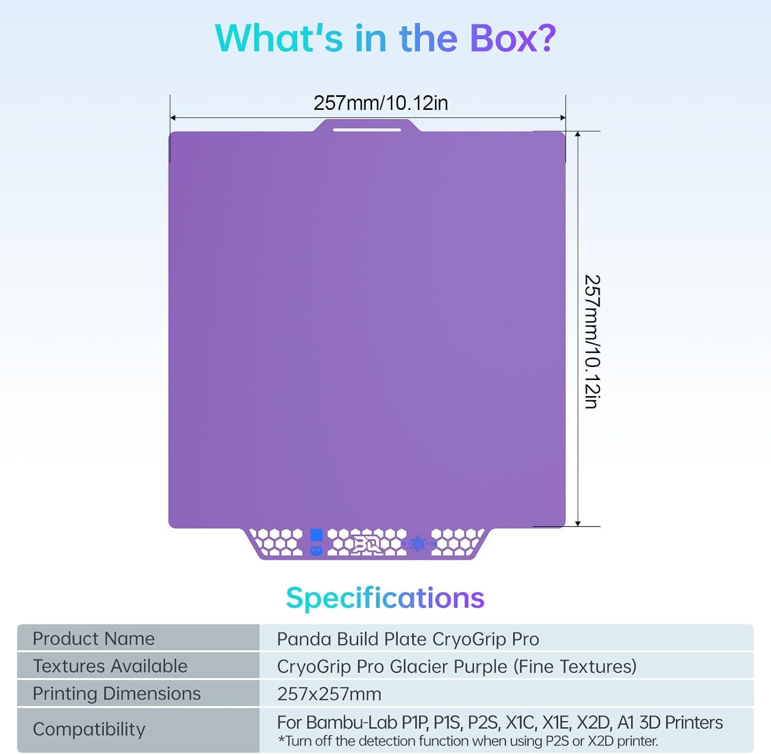 BIQU CryoGrip Pro Glacier-Purple Panda Build Plate for Bambu-Lab Printer | Do P2S/P1S/P1P/X2D/X1C/X1E/A1, 257 x 257 mm Double Sided Upgrade Plate Removable Surface Platform