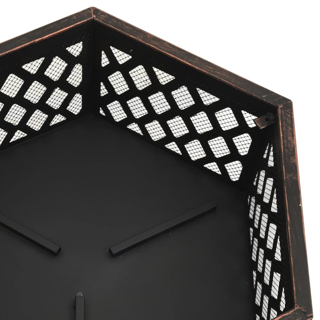 vidaXL Brasero Rústico con Atizador Jardín Patio Terraza Balcón Exterior Cuenco Chimenea Fogata Hornillo Calentador Calefactor Acero XXL 62x54x56 cm