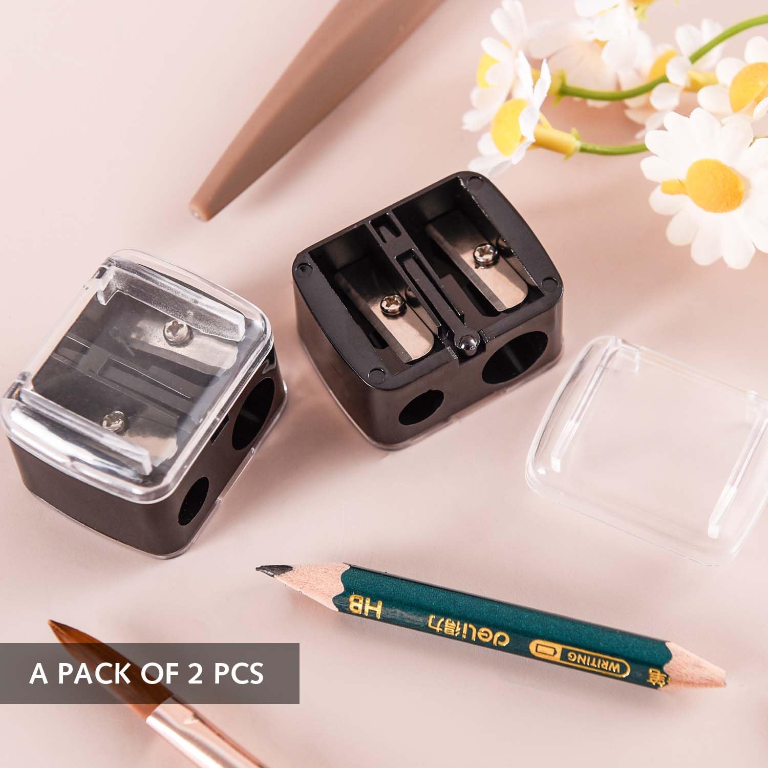 Lot de 2 taille-crayons de maquillage universels – Taille-crayon de précision pour khôl, eyeliner, rouge à lèvres et crayons à sourcils – Avec lames tranchantes, maniable pour les voyages
