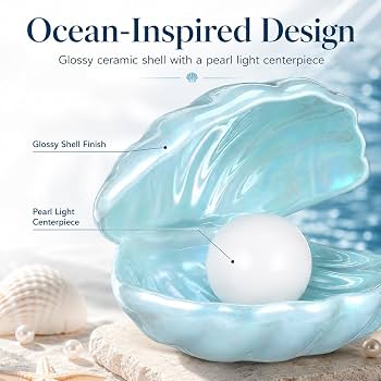 IMIKEYA Shell Pearl Light, LED Ceramic Pearl in Shell Night Light