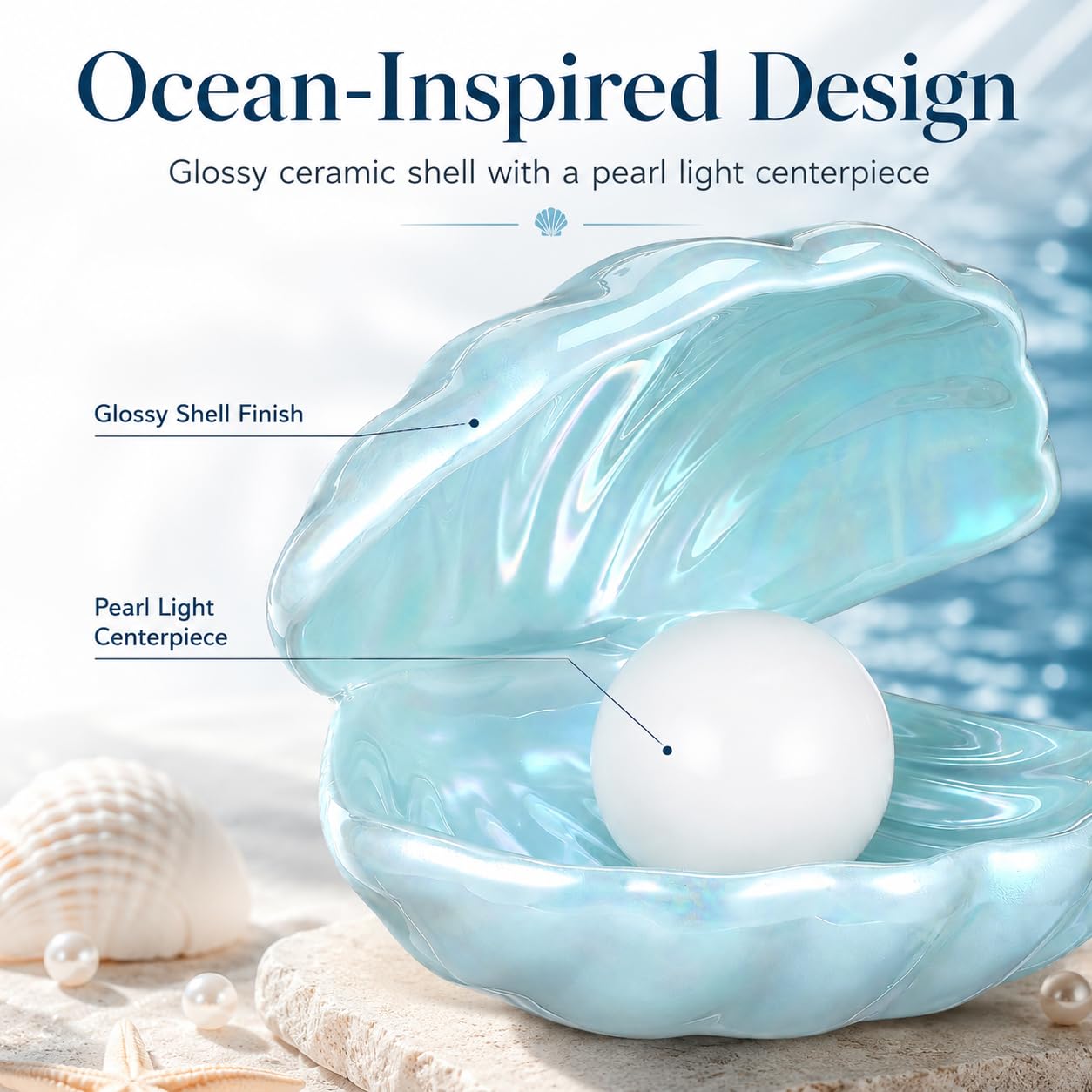 IMIKEYA Shell Pearl Light, LED Ceramic Pearl in Shell Night Light