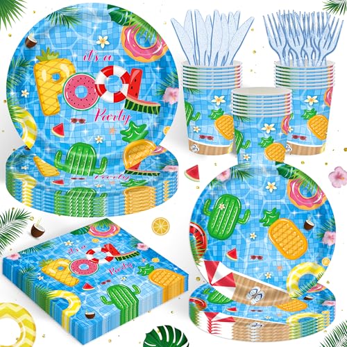 120PCS Summer Pool Party Supplies Swimming Beach Ball Themed Birthday Party Decorations Tropical...