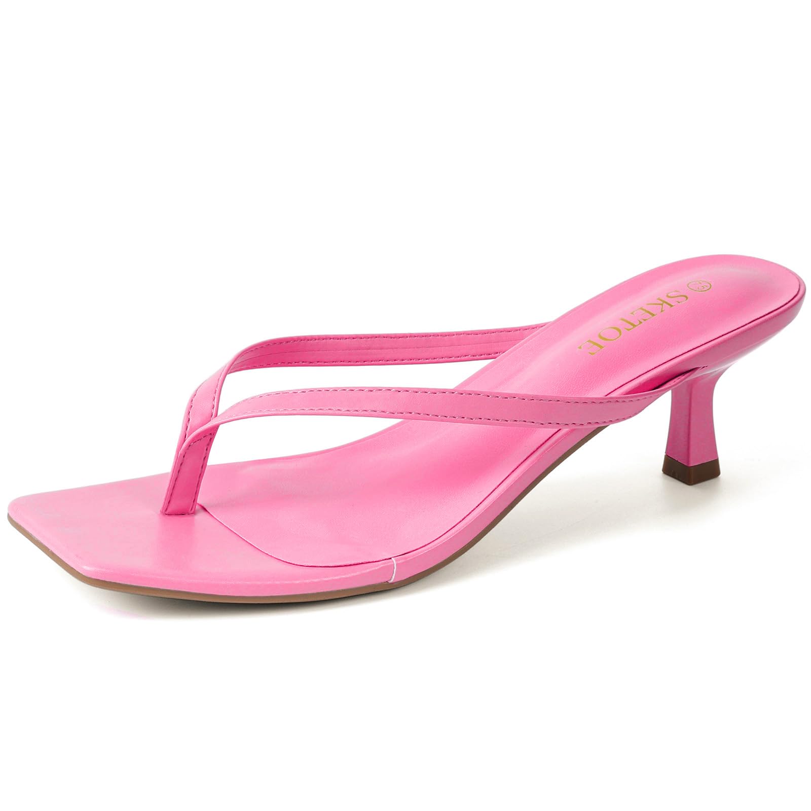 Kitten Heels for Women Square Toe Sandals Flip Flop Heels Thong Comfortable 2 Inch