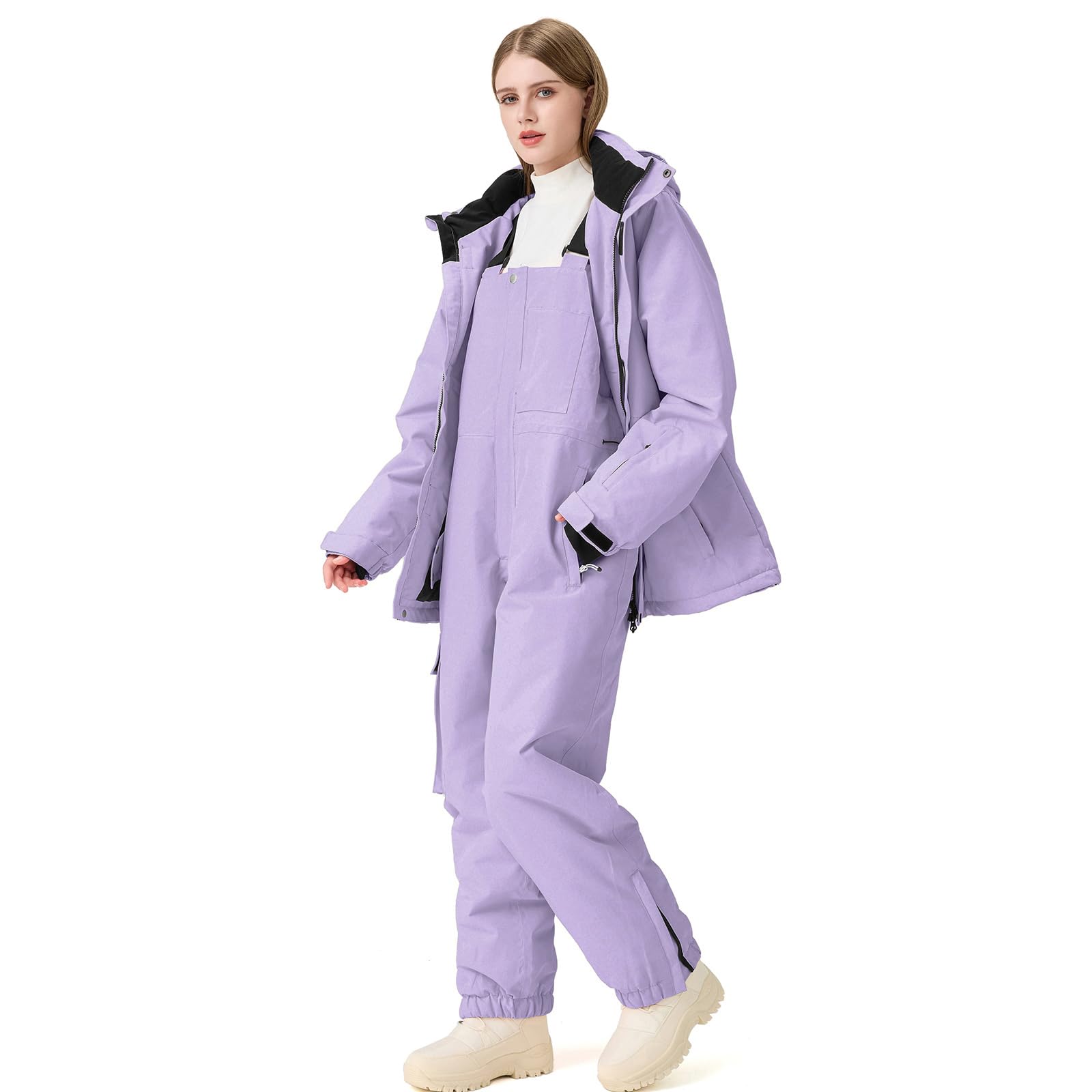 GS SNOWING Damen-Skijacken und -hosen-Set, winddicht, wasserdicht, Snowboardjacke, Lätzchen, zweiteiliger Skianzug