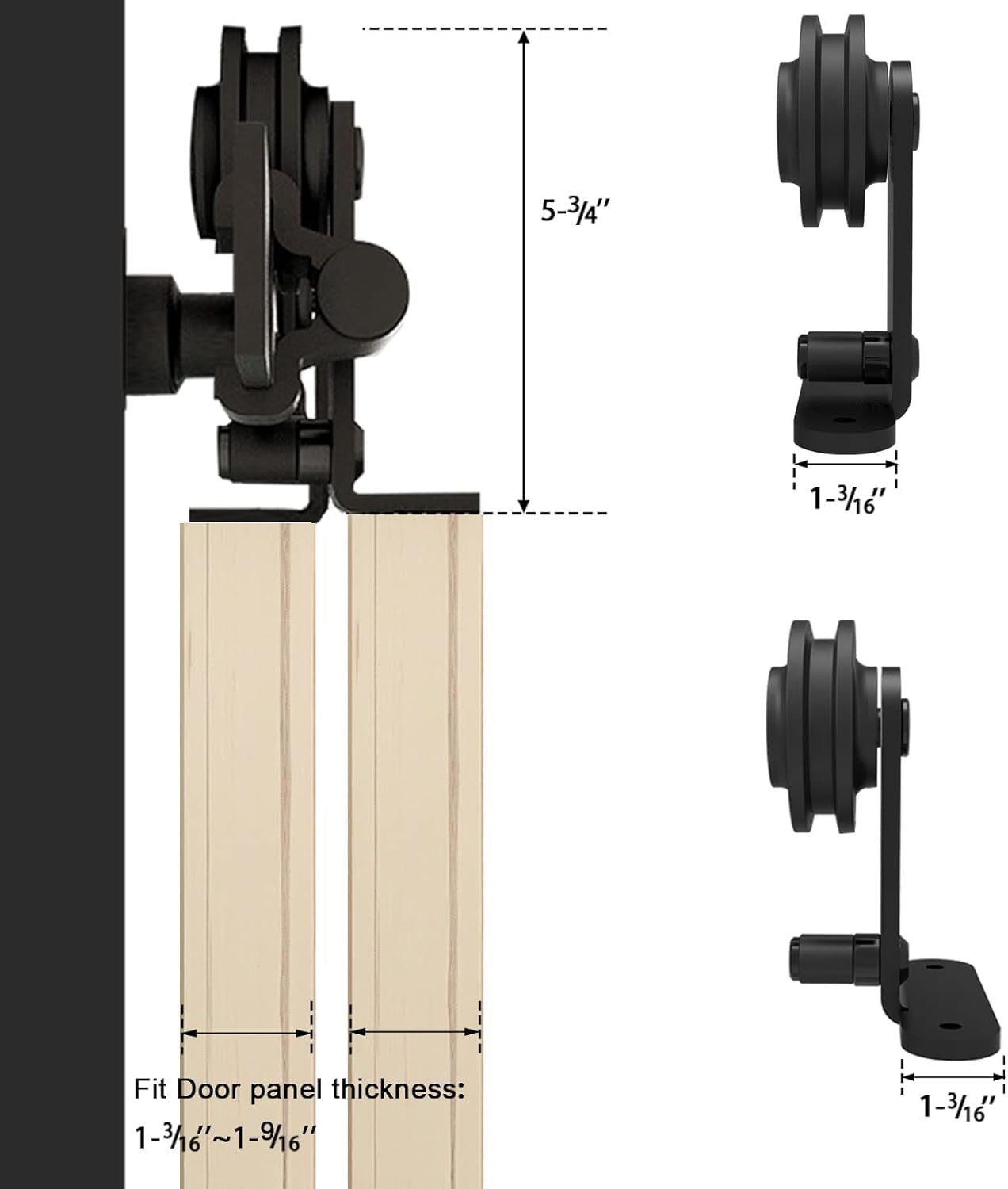 5FT/152CM Binario per Porta Scorrevole Kit per Coincide Doppia Porta Barn Bypass Sistema Nero Forma T