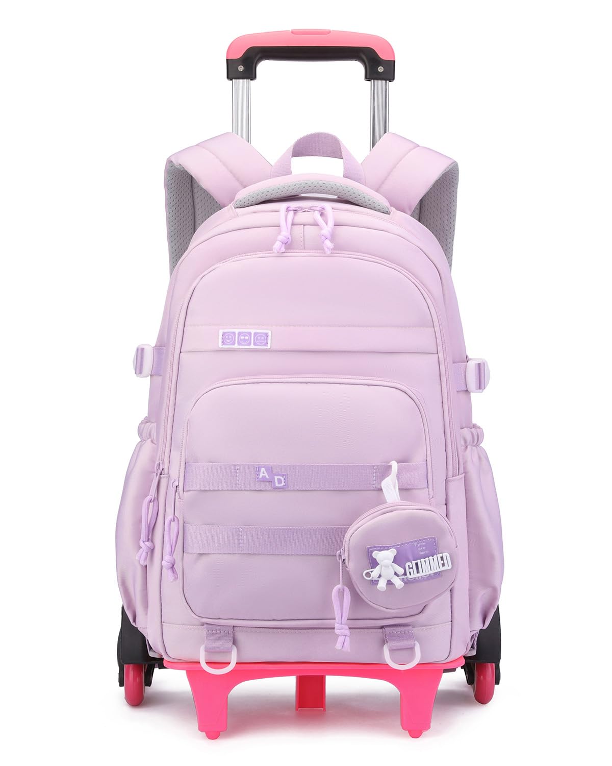 Amythe Mochila Escolar con Ruedas para Niña, Mochila Colegio Niña con Carrito Desmontable 6 Ruedas, 21L Mochilas Primaria Grande con Carro para Chicas 9-16 Años, Morado