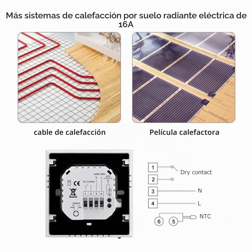 Termostato digital, termostato inteligente de pared, programable, pantalla táctil LCD, Wi-Fi, estilo moderno, control HVAC
