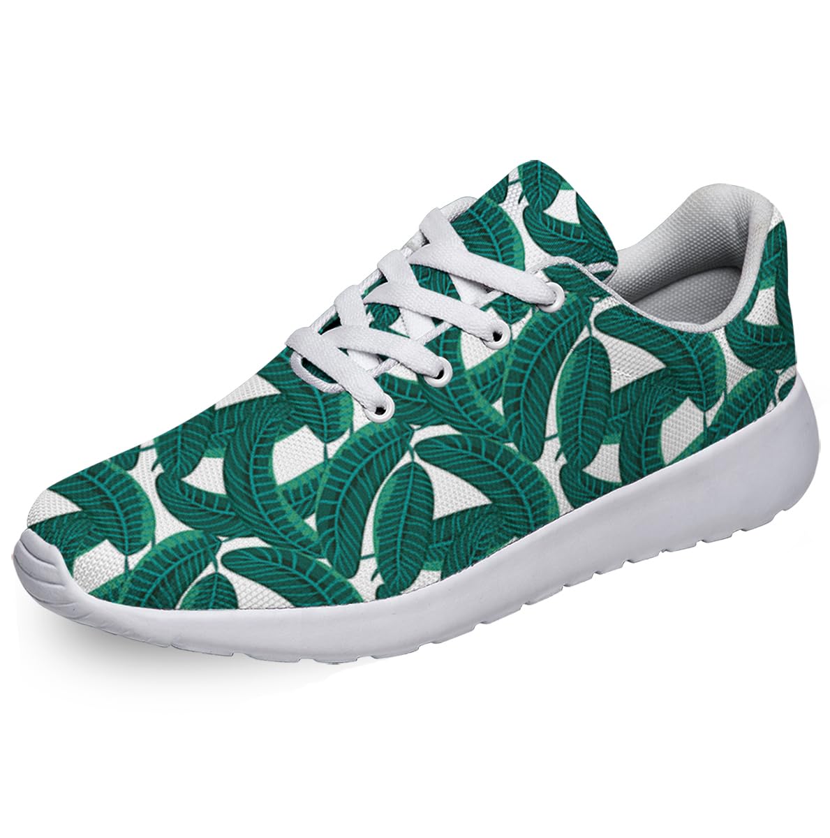 Women Men Emerald Green Palm Leaves Dense Prints Shoes Slip On Running Shoes Athletic Tennis Sneakers White Size 12