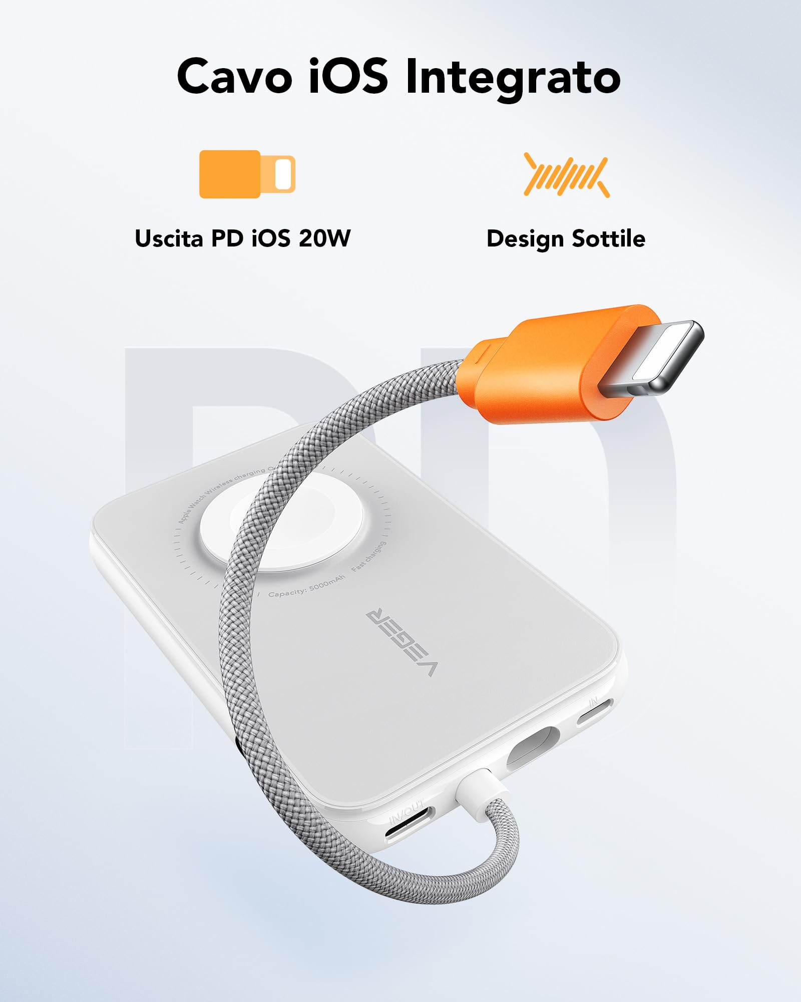 VEGER Power Bank 5000mAh, 20W PD Ricarica Rapida Caricatore Portatile 3 Uscite e 2 Ingressi con LED Display Digitale Batteria Esterna compatibile con iPhone/Android/iPad/Apple Watch