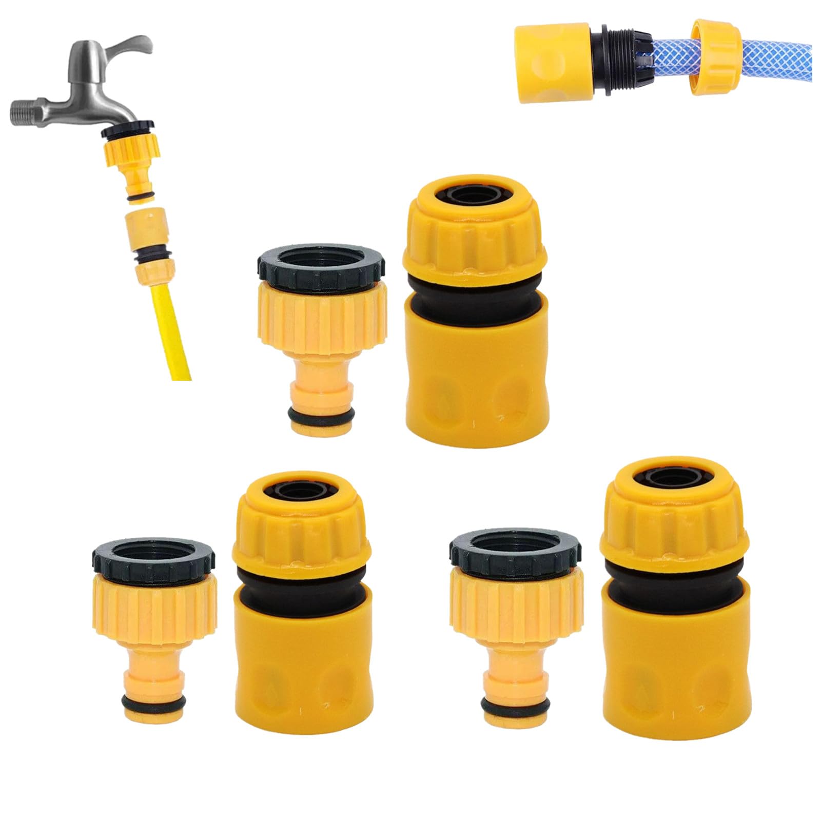 Garden Car Water Hose Pipe Tap Adapter Connector, High Pressure Washer ConnectorHose Adapter, Hose Connector, Yellow Plastic Quick Connectors for Garden Irrigation Car Washing