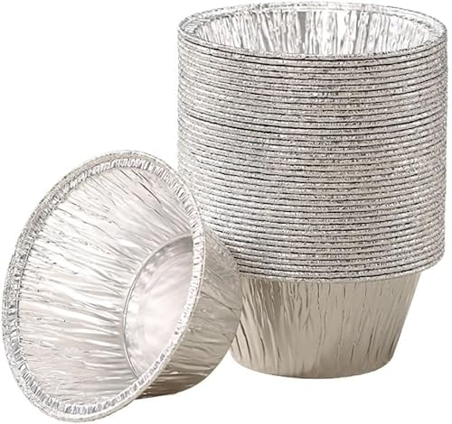 VACCU アルミバーベキュープレート アルミホイルパン 使い捨て ホイルパン 高耐久食品容器 パイ皿 冷凍庫&オーブン対応 100個パック (42ml, without cover)