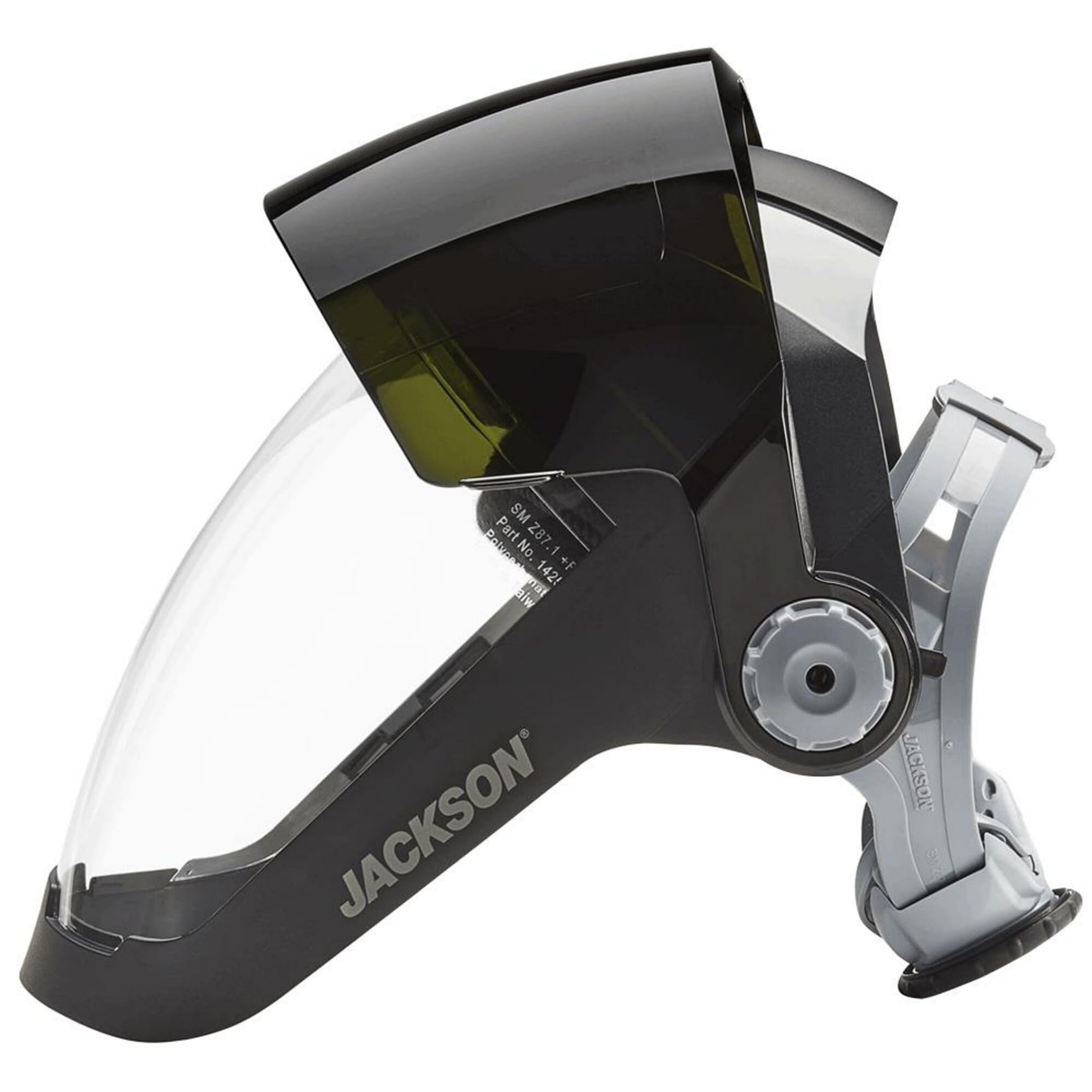 Jackson Safety 14230 Quad 500 Premium Multi-Purpose Face Shield/Face Guard; Ratcheting Headgear, Clear Tint, Anti-Fog Coating, Visor Face Protection with 5 IR Rated Flipshade