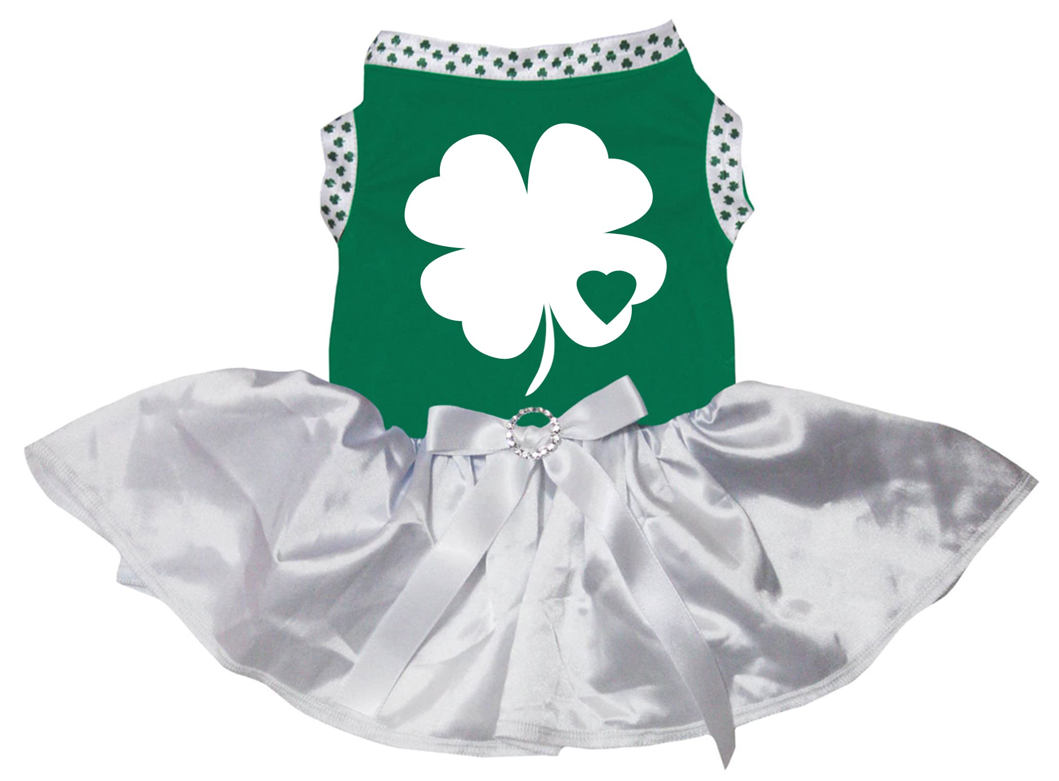 Robe pour chiot trèfle à cœur vert et blanc en taille XL pour chien
