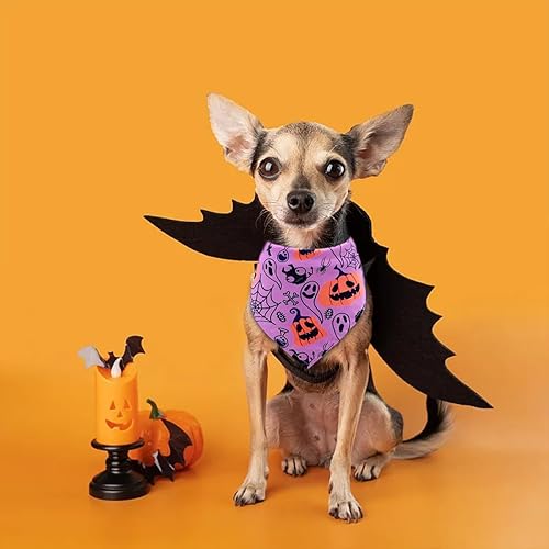 Miniatura 6 de PET SHOW Paquete de 50 bandanas de Halloween para perros pequeños, niñas, niños, calabaza, murciélago, fantasma, gato, bufanda, baberos ajustables