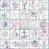 25 PCS Sea Ocean Creatures Stencils Reusable Sea Animal Templates for Painting, Mermaid Stencils for Scrapbooking Drawing Wood Wall Floor Furniture Rock Decor DIY Crafts Projects 5 x 5 Inch