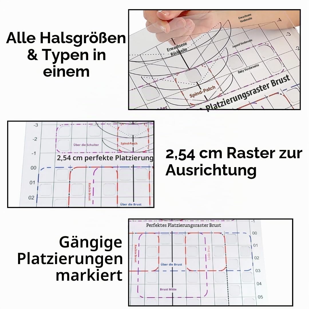 T-Shirt-Lineal-Anleitung – Brustpositionierung | Ausrichtungshilfe für Transferpressen | HTV, DTF und Stickerei | Linke Brust, Tasche und benutzerdefinierte Positionen | Transparentes PETG