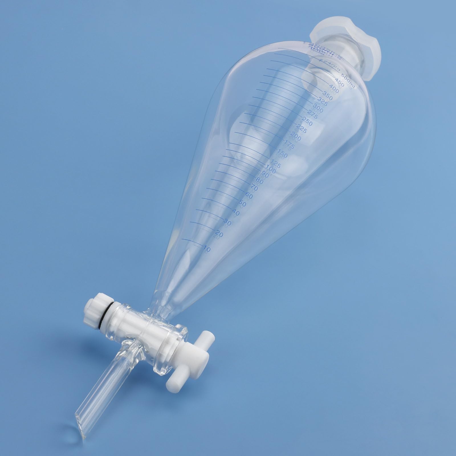 Labasics Embudo de Decantación Graduado, 500 ml de Vidrio de Borosilicato de Pared Gruesa con Junta 24/29 y Llave de PTFE