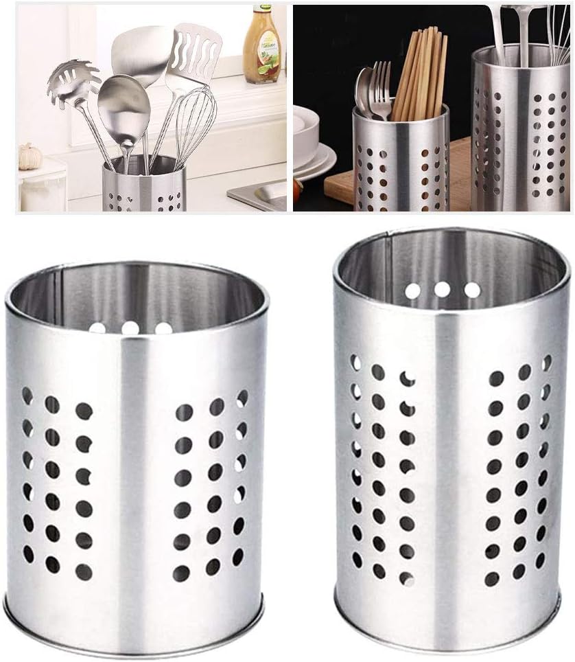 Stainless Steel Cutlery Cylinder Holder With holes Amazon.co.uk Home