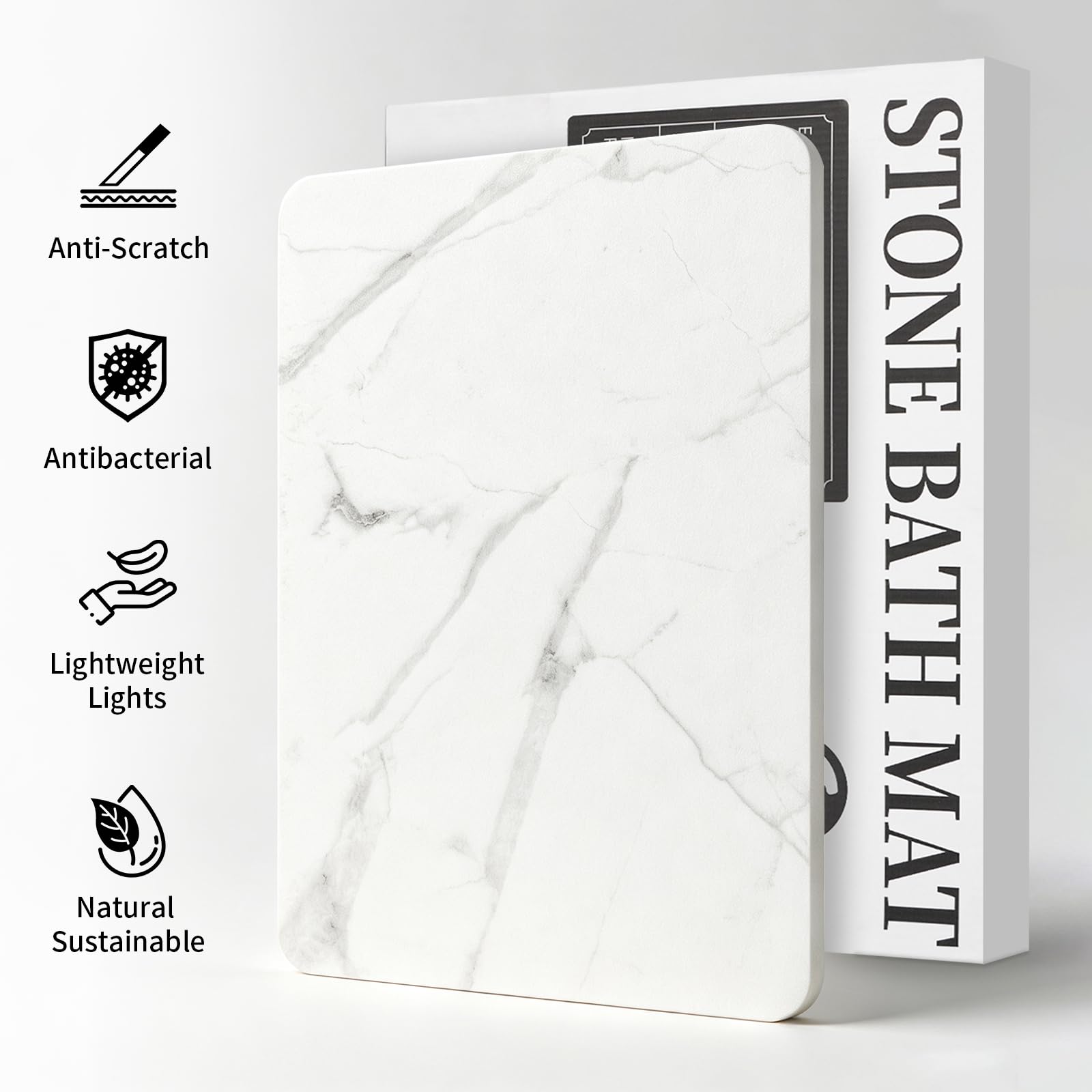Daletu Tapete de Baño de Piedra de Diatomeas, 60x40cm Secado Rápido, Grande, Antideslizante, Súper Absorbente, Tapete de Piedra de Diatomita para Suelo