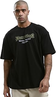 تيشرت رجالي عصري بتصميم مطبوع وقصة مريحة وأكمام للكوع من ريفين، لون أسود