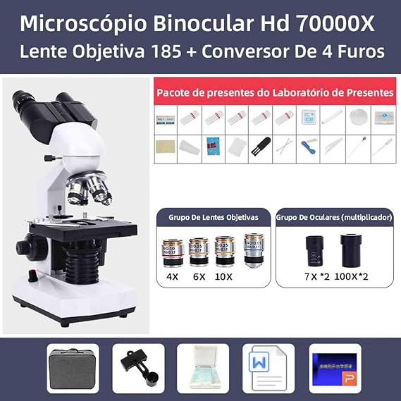 Binocular Compound Microscope, 30000X-70000X Magnification, Binocular Microscope for Adults with LED Illumination, with Phone Holder & Microscope Slides, for Kids Students Adults,70000X