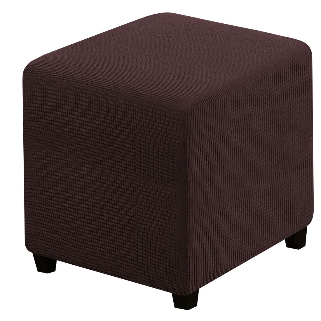 Ottoman Covers Slipcover Square Jacquard Fabric Footstool Protector Covers Storage Stool Ottoman Covers Stretch with Elastic Bottom Medium Coffee