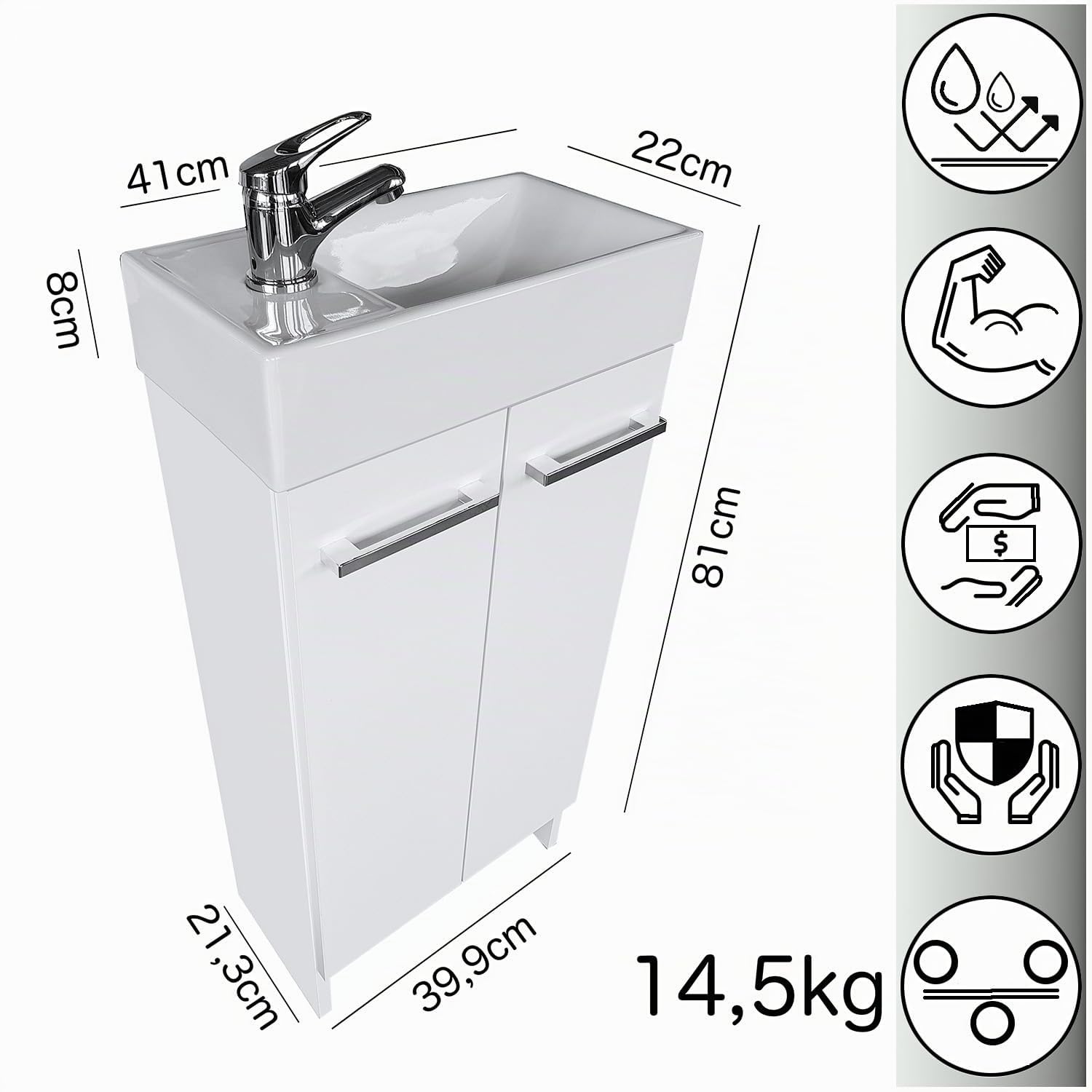 Muebles de baño con Lavabo 81 cm x 40 cm x 22 cm, Mueble baño auxilia - Mueble baño con Lavabo 40 cm, estanteria baño (Blanco)