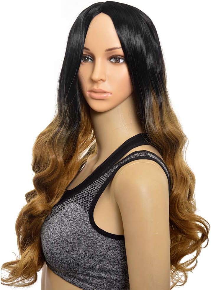 SiYi fashionStyle 24inch Long Curly Black Ombre Blonde Wig for