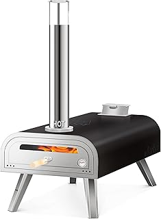 Pizza Oven Wood Pellet Grill Outdoor Portable 16 inch Fired Pizza Maker with Pizza Stone & Built-in Thermometer ovens, Black