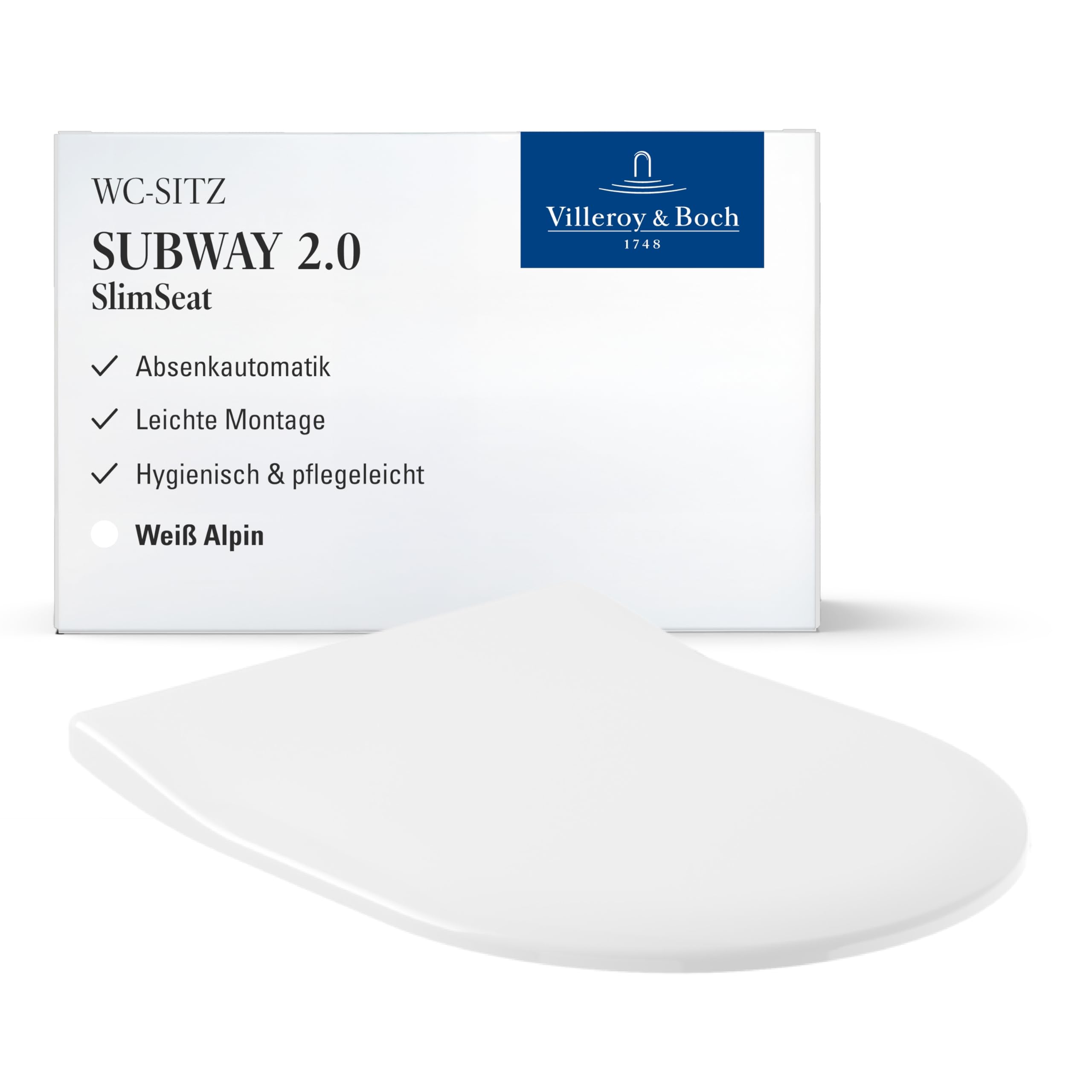 Villeroy & Boch WC-Sitz Subway 2.0 SlimSeat - Toilettendeckel Weiß glänzend mit Absenkautomatik - Abnehmbarer, ultraflacher Toilettensitz aus Duroplast - Klodeckel D-Form - Original Ersatzteil