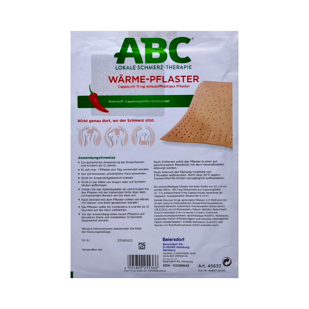 ABC Wärme-Pflaster Capsicum 3x 2 Stück I Wärmeanwendung mit Cayennepfeffer-Dickextrakt bei muskulären Verspannungen im Rückenbereich I bis zu 12 Stunden Wirkung | Spar-Set plus Pharma Perle give-away