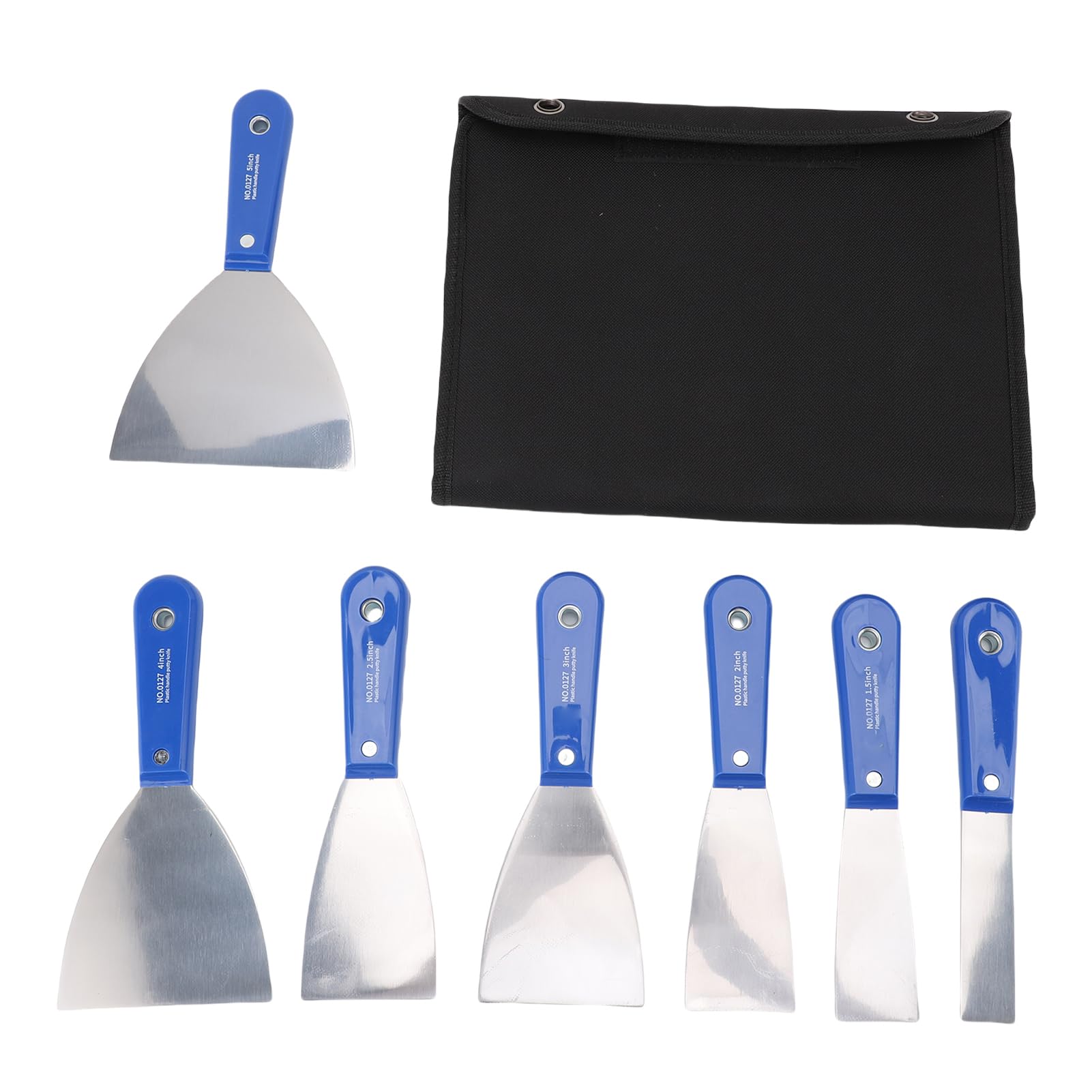 SIXRUN Set di 7 Raschietti per Stucco, Spatola per Cartongesso in Acciaio Al Carbonio con Dimensioni da 1 a 5 Pollici e Custodia, Lame Lucidate a Specchio, Manici in PP, per Riparazione di Intonaco,