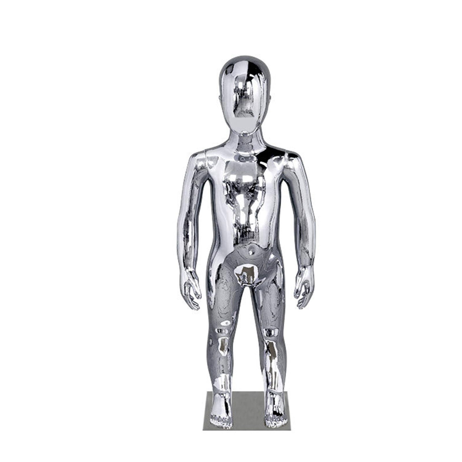 Glänzende Schaufensterpuppe (Kinder-Ganzkörpermodell) | Für die Altersgruppen 6–8 & 10–12 Jahre; Präsentationsfigur mit Metallsockel für Cosplay oder Ladengeschäft(Silver,B)