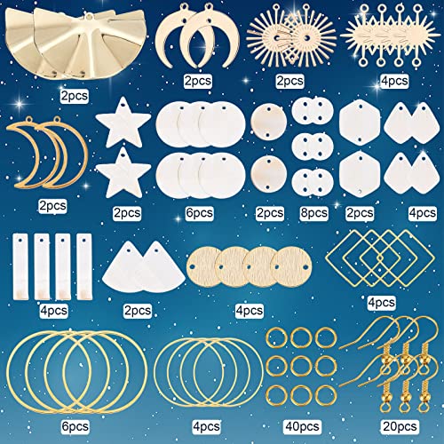 SUNNYCLUE 1 Box 10 works DIY Shell Earrings Dangle Making Starter Kit Seashell Charms Sun Moon Star Charms Geometric Teardrop Beads for Jewelry Making Kits Beginner Women DIY Craft Supplies - Image 2