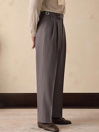 Men's Tapered Leg Dress Pants Straight Gurkha Pants Classic Slim Fit Suit Pants Elastic Waist Pleat-Front Pant