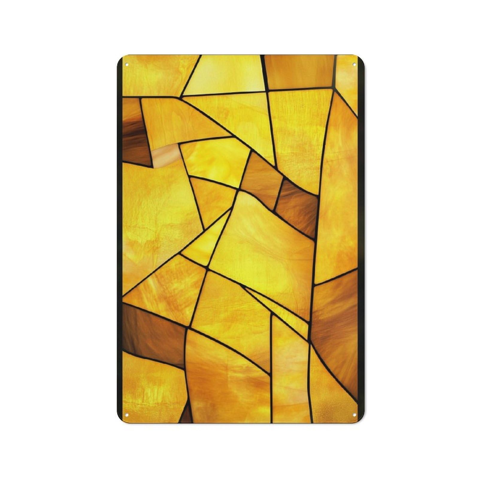 Jubonexis Stained Glass Yellow Pieces Simple Tin Metal Signs Wall Art Decorations for Bar Pub Club Cafe Room Farmhouse White 30x20cm