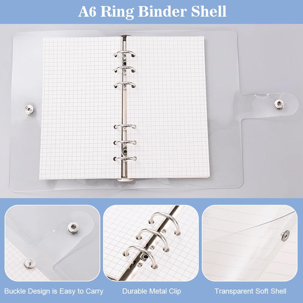 2 Raccoglitori Ad Anelli Morbidi A6 - Copertina Trasparente Con Anelli Metallici, 19.5x12.5cm (Nero E Argento) - Foto 12