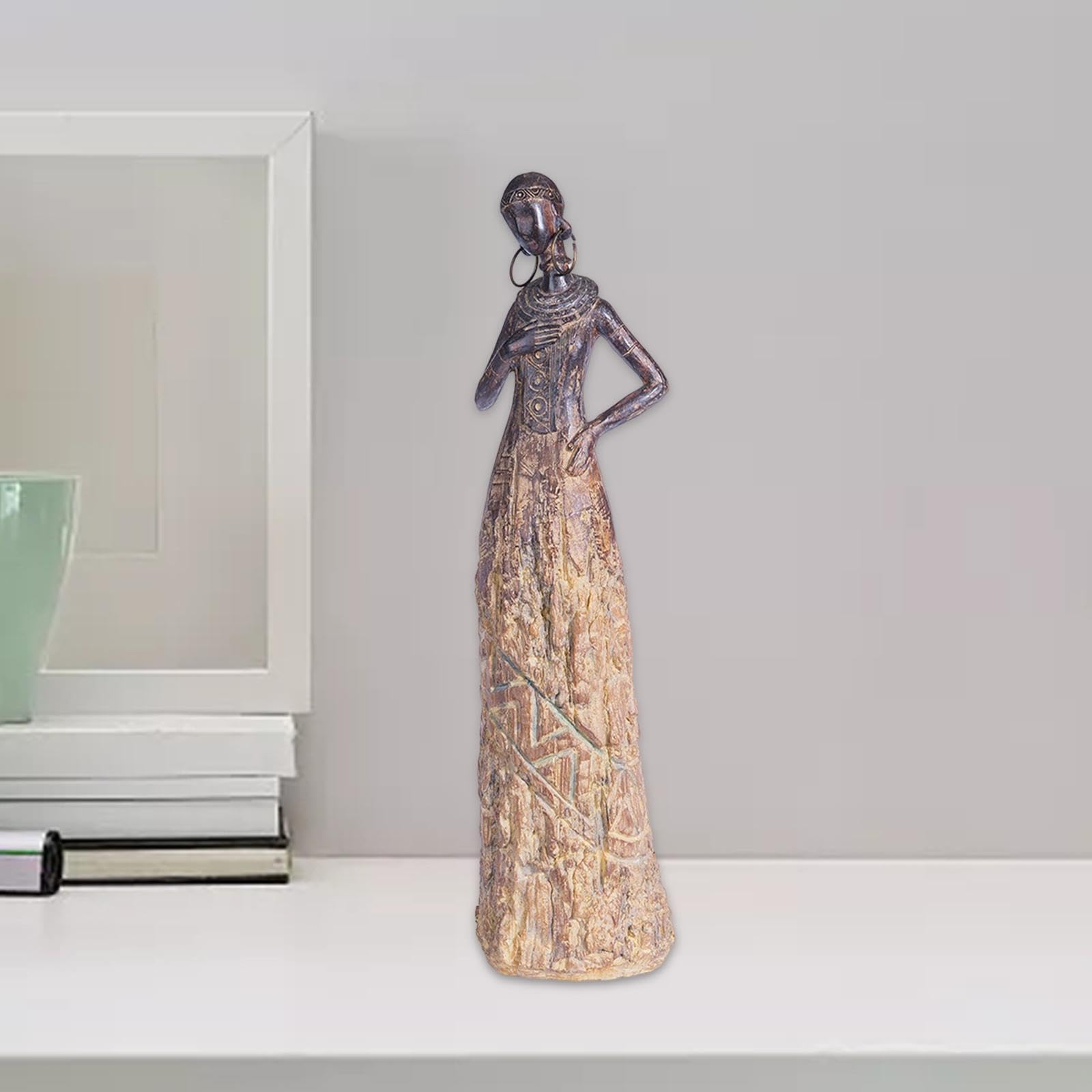 Affascinante Statua Femminile Tribale della Statuetta della Signora Africana in Resina per Libri da Tavolo, Tipo 7