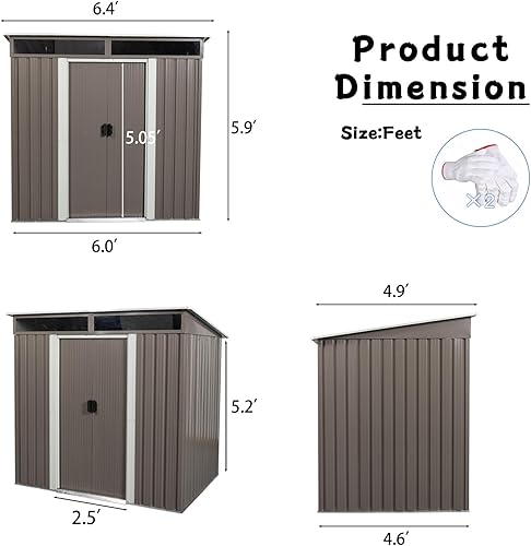 Miniatura 6 de Cobertizo de almacenamiento de 6 x 5 pies con puerta con cerradura, cobertizo de almacenamiento al aire libre con tablero transparente, kit de