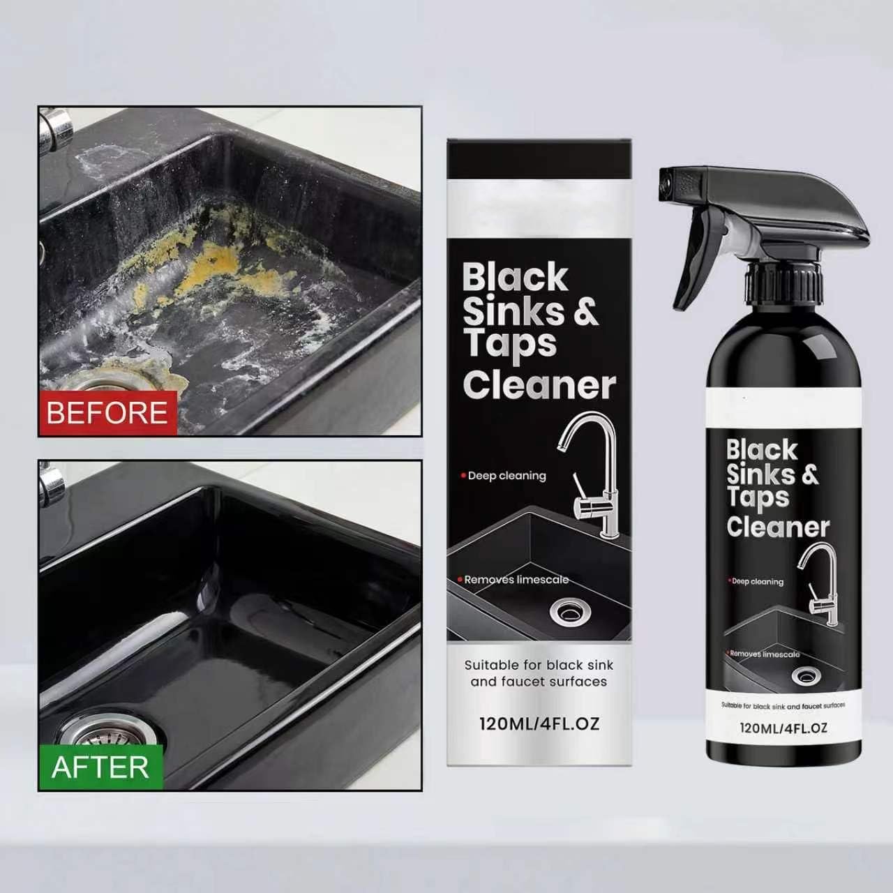 Potente limpiador de manchas de fregadero de espuma, color negro, limpiador de manchas de agua dura, eliminador de manchas de óxido para grifos de metal (5 unidades)