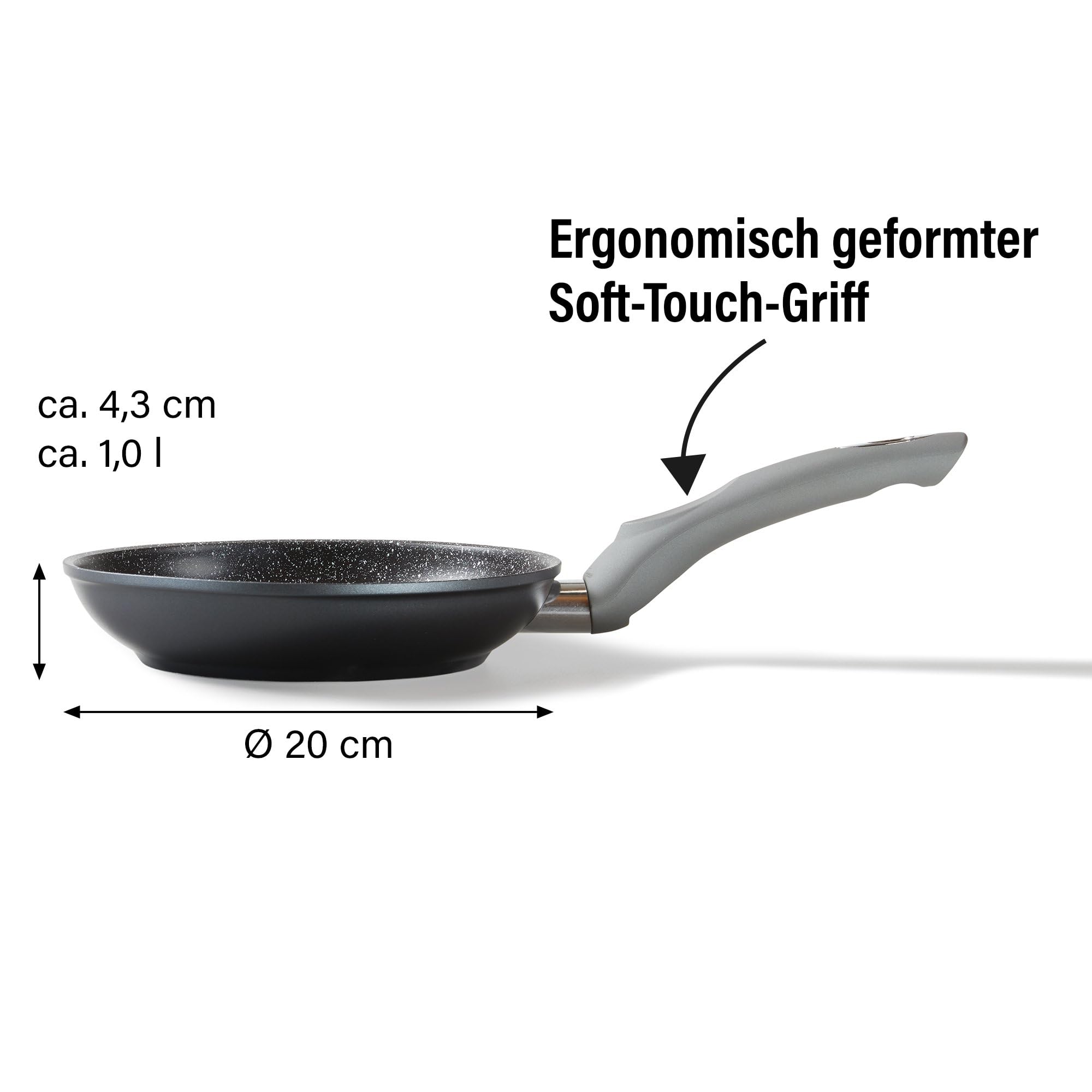 STONELINE GOURMUNDO Sartén Antiadherente 20 cm Sartén Inducción MADE IN GERMANY Revestimiento Antiadherente con Partículas de Piedra Reales, Todo Tipo de Cocinas, Cocinar Sin Grasa